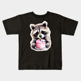 Happy Raccoon with Birthday cake Kids T-Shirt